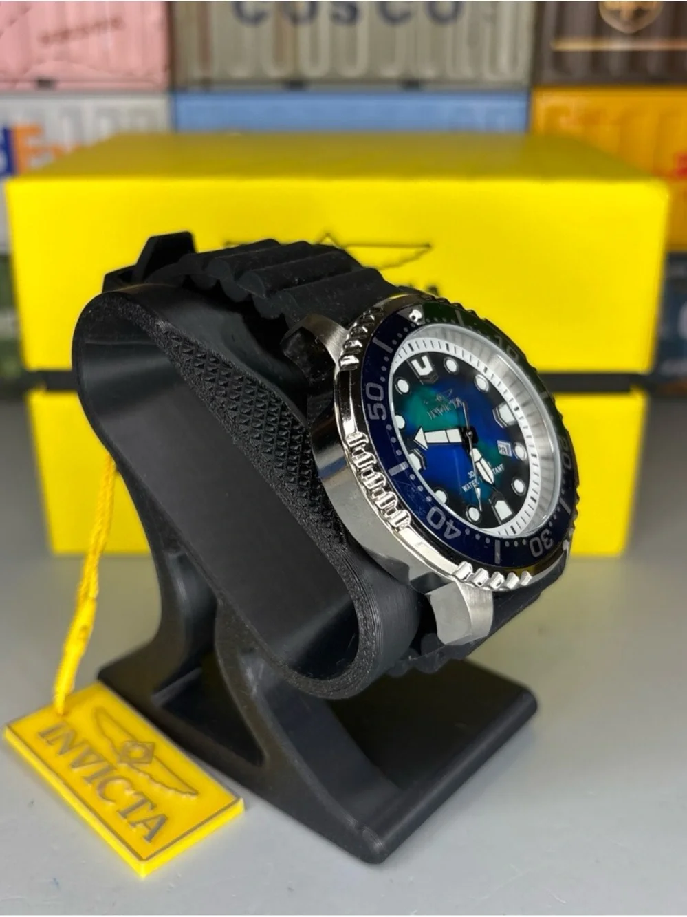 Invicta Pro Diver 48mm Blue & Green Gradient Dial Dive Watch with Black Strap